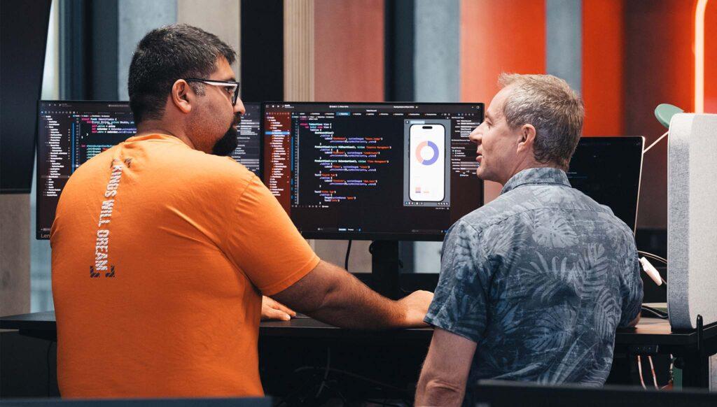 coworkers talking about app