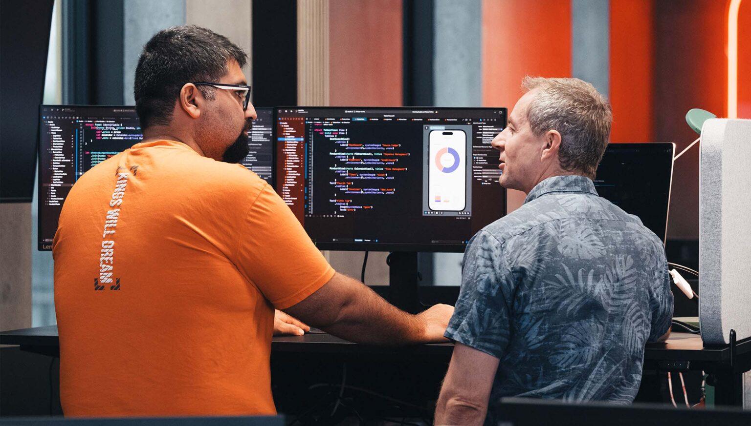 coworkers talking about app